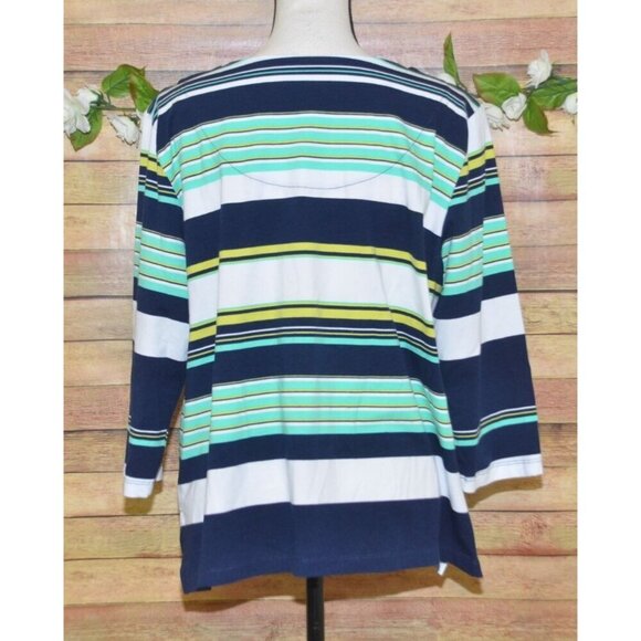 Alfred Dunner Ladies Petite XL Blue Striped Blouse 3/4 Sleeve Stretch Knit Top C - Picture 6 of 9